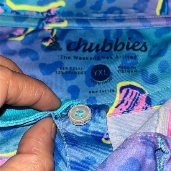 Chubbies Dino Delight Short Sleeve Performance Polo Shirt Turquoise / Aqua XL - Picture 8 of 8